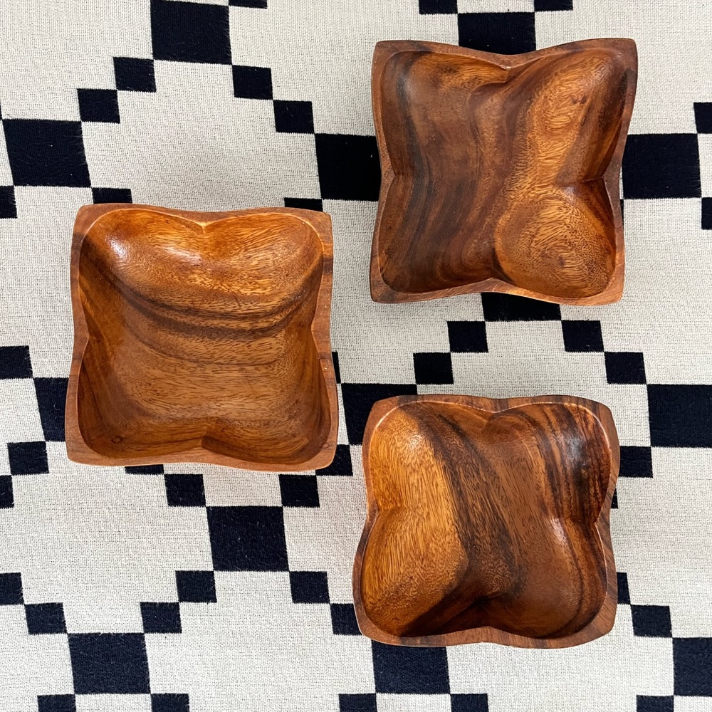 3-piece, Hand-Carved Monkey Pod serving bowls